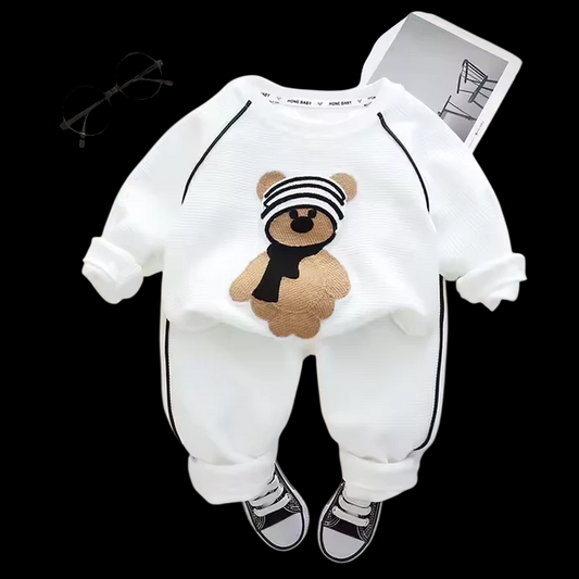Cute Bear Full Sleeve White Shirt N Trouser